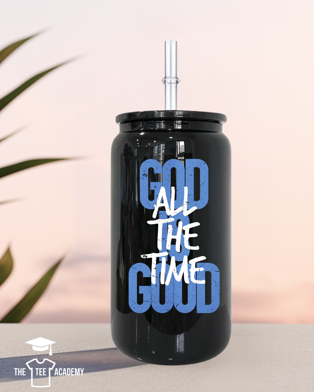 UV DTF Cup Decal- (Blue & White) God Is Good All The Time