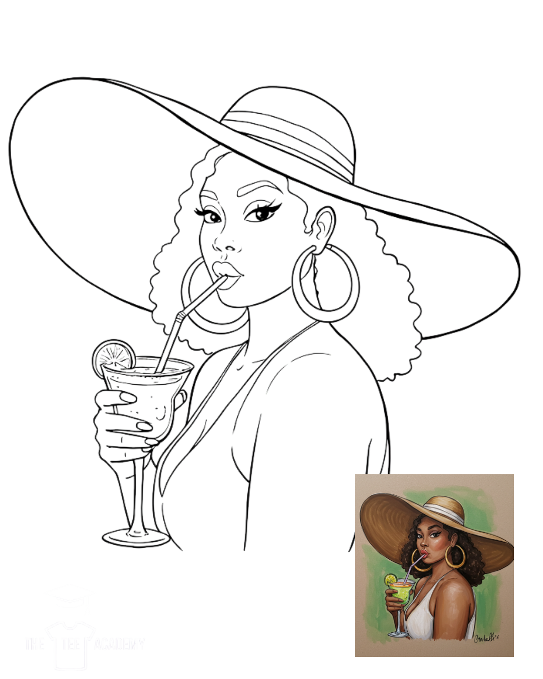 (Sketch Art) Floppy Hat and Margaritas-Screen Print Transfer