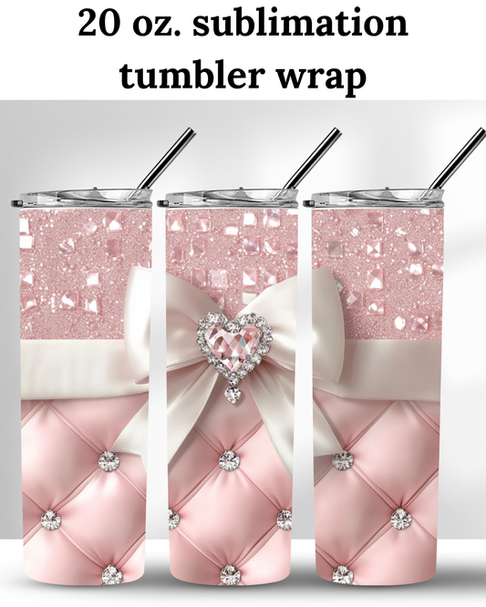 (SUBLIMATION) 20 oz. tumbler print- Pink Diamonds and Bow