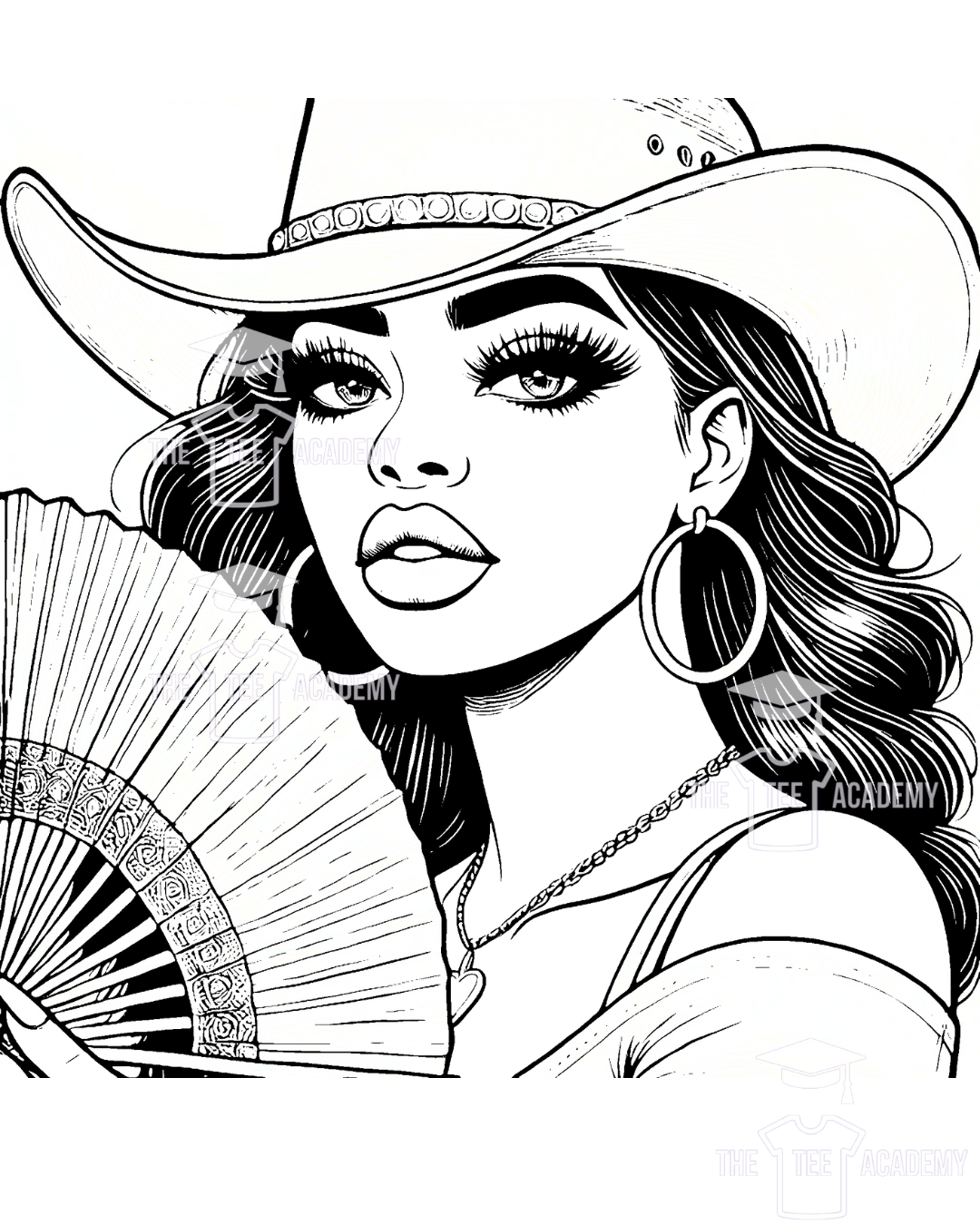 (Sketch) Cowgirl With Fan-SVG file