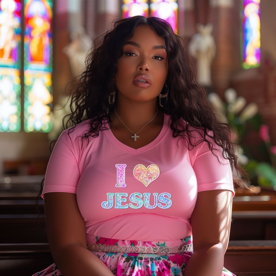 (Sparkly) I Love Jesus- Matte Clear Film Screen Print Transfer