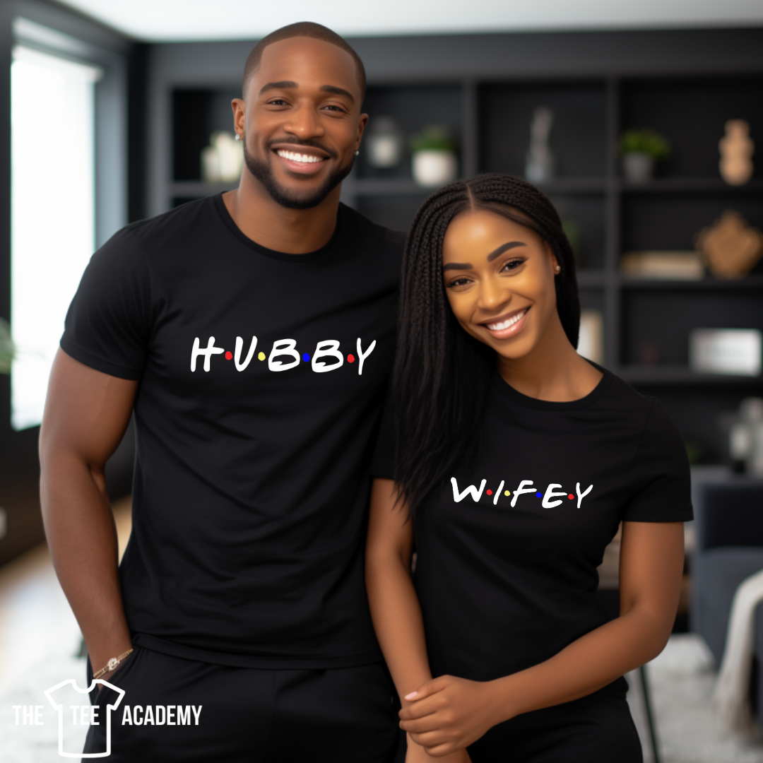 (Friends Font) Hubby/Wifey - Matte Clear Film Screen Print Transfer