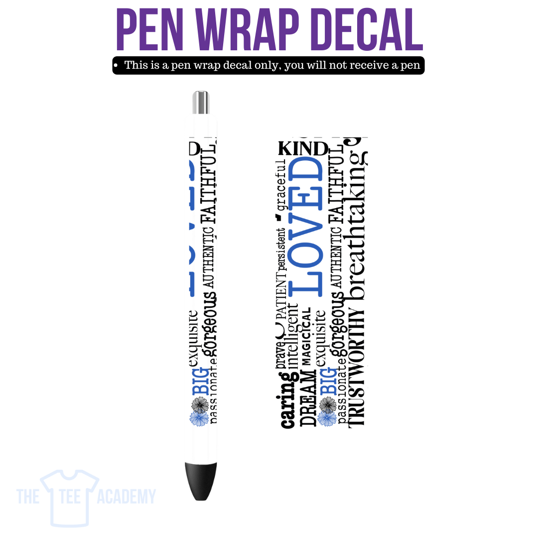 UV DTF Pen Wrap- (Blue) Words Of Affirmations