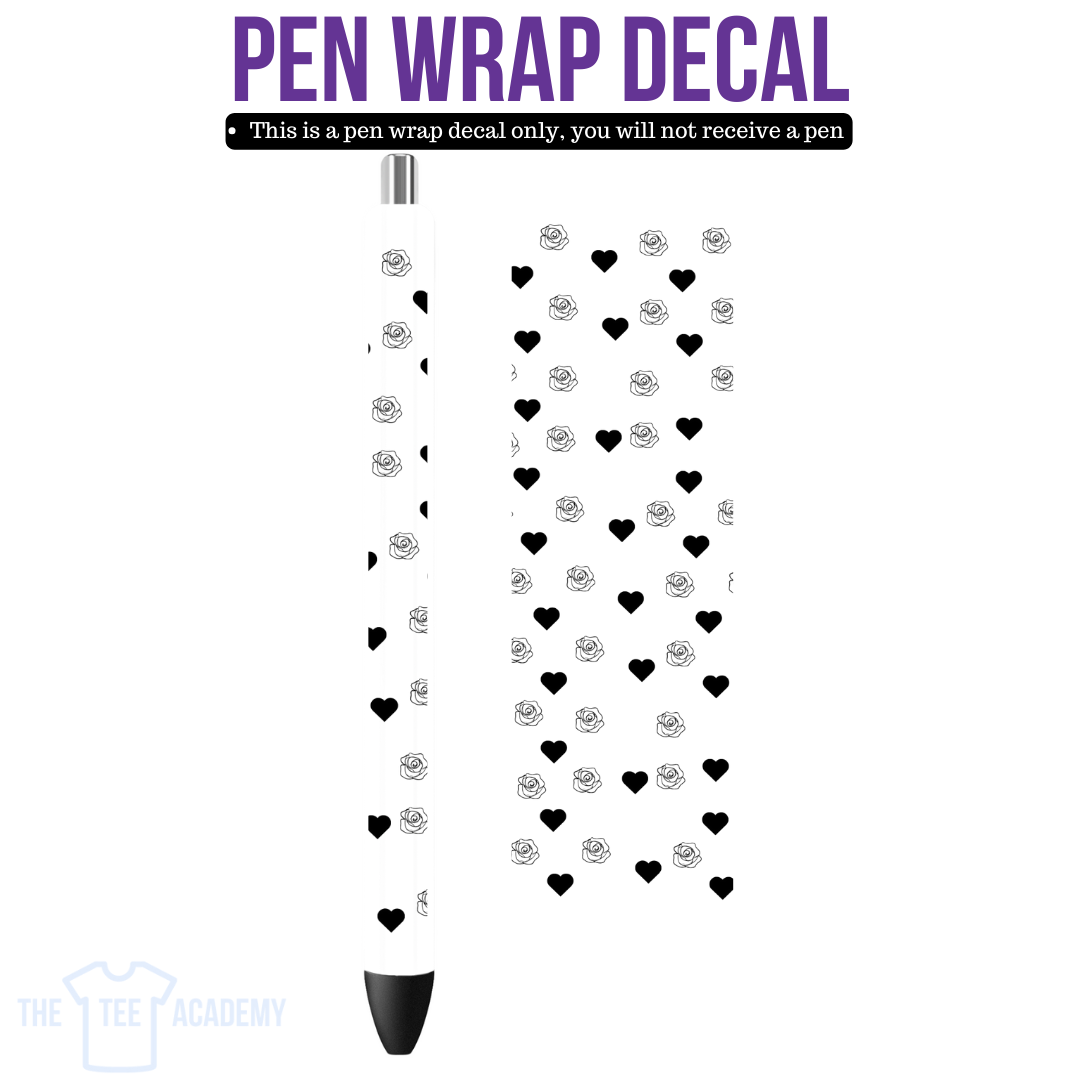 UV DTF Pen Wrap- Black Roses and Hearts