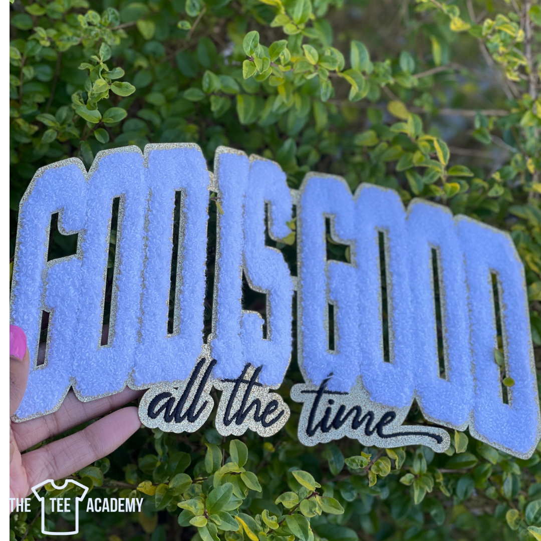 (White&Gold) God Is Good- Chenille Patch Transfer