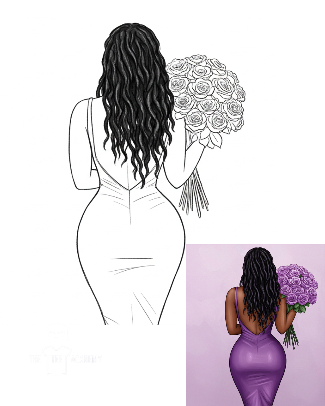 (Sketch Art) Sihouette and Roses-Screen Print Transfer