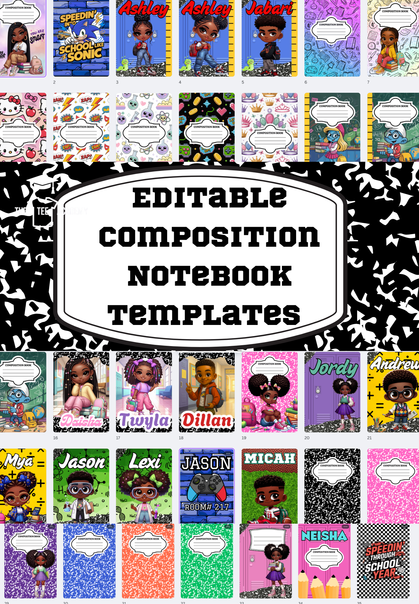 Editable Composition Notebook Canva Template Bundle (Back-to-School Edition)