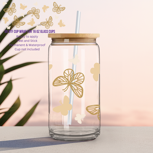 UV DTF Cup Wrap- Gold Butterflies