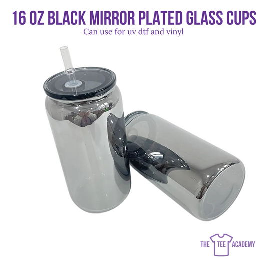 16 oz Black Mirror Plated Glass Cup