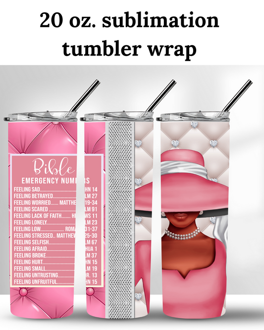(SUBLIMATION) 20 oz. tumbler print- Bible Emergency Numbers