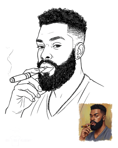 (Sketch Art) Gentleman w/ Cigar- Screen Print Transfer