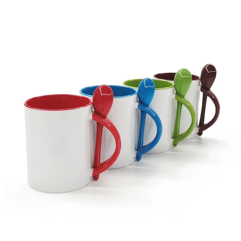11 oz Ceramic Color Pop Mugs w/Spoon