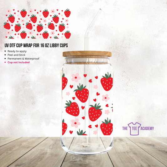 Strawberries And Hearts- UV DTF Cup Wrap