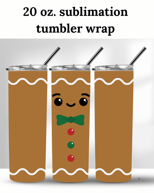 (SUBLIMATION) 20 oz. tumbler print- Gingerbread Man 3D