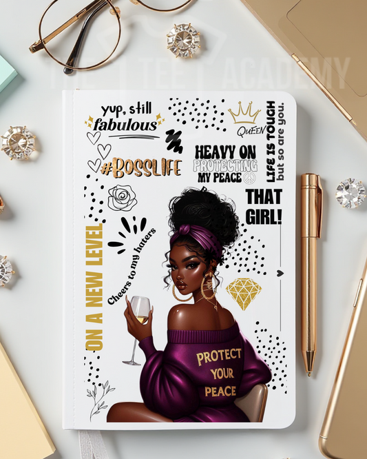 UV DTF Planner Cover Decal- (Purple & Gold) Protect Your Peace Babe