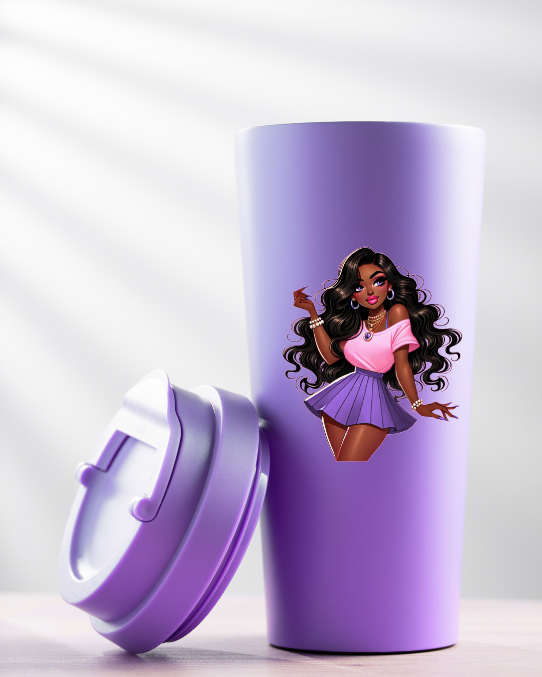 UV DTF Cup Decal - Pink and Purple Baddie (Just Graphic of the girl)