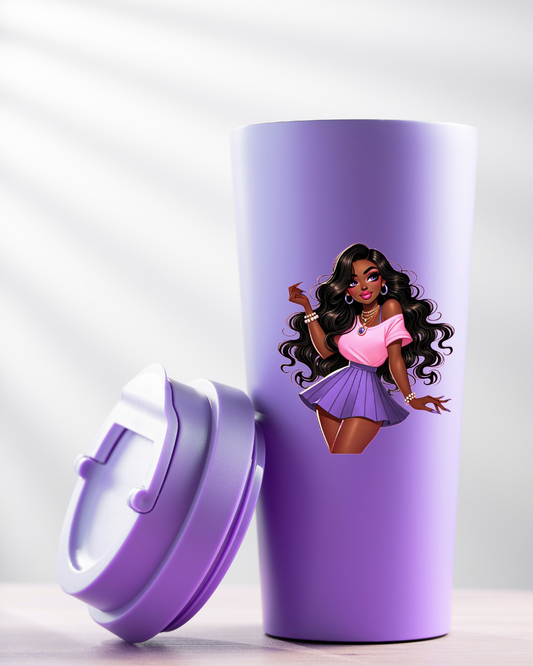 UV DTF Cup Decal - Pink and Purple Baddie (Just Graphic of the girl)