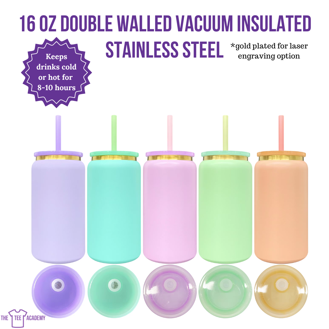 16 oz Double Walled Vacuum Insulated Stainless Steel- Gold Plated