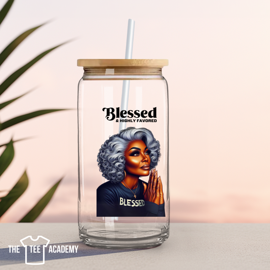 UV DTF Cup Decal - (Grey)Blessed and Highly Favored