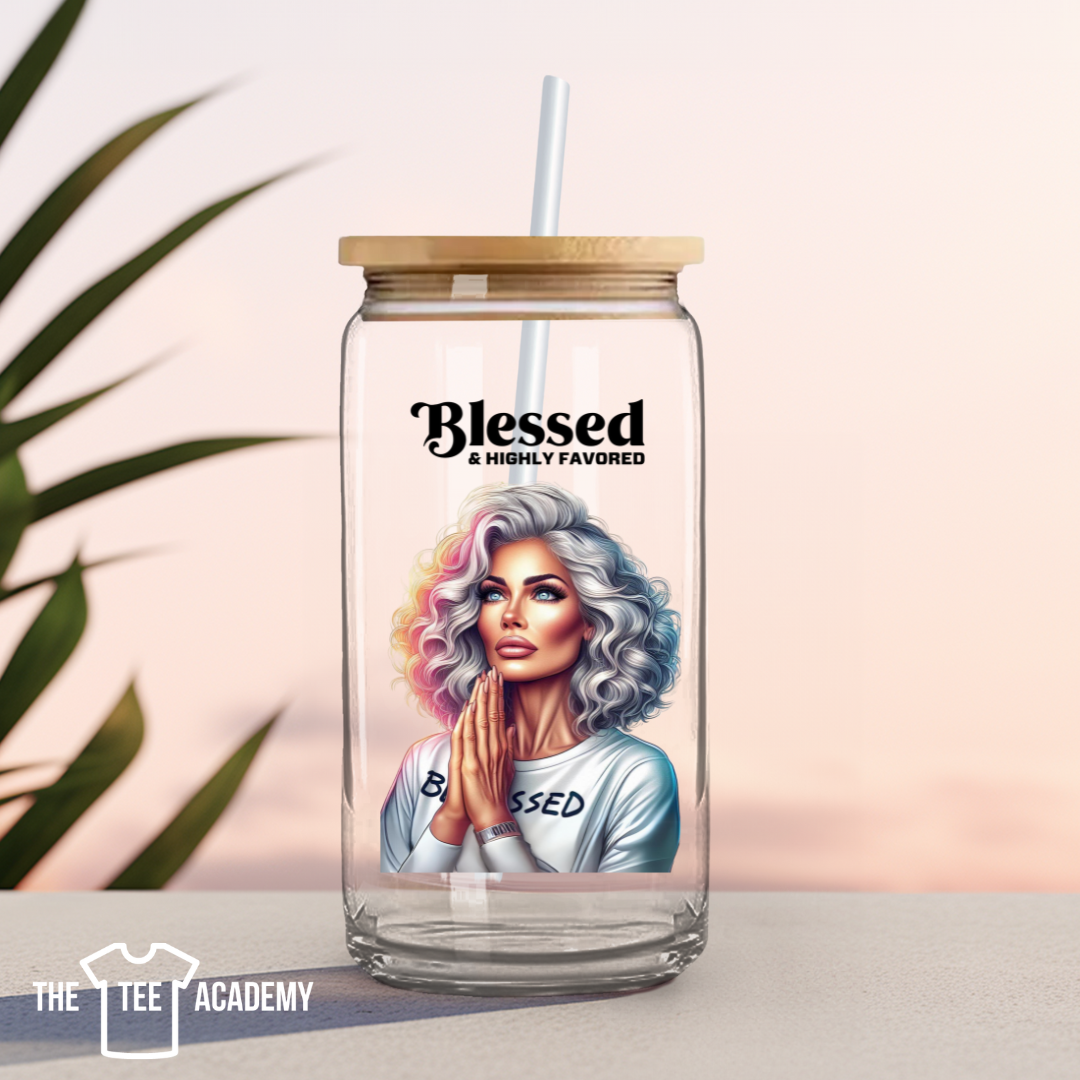 UV DTF Cup Decal - (Grey)Blessed and Highly Favored