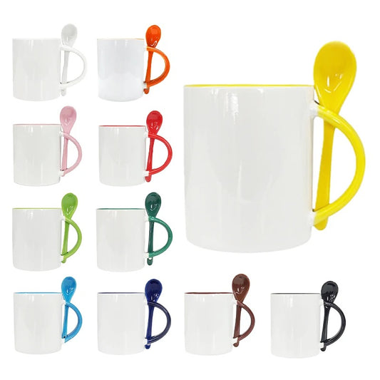 11 oz Ceramic Color Pop Mugs w/Spoon
