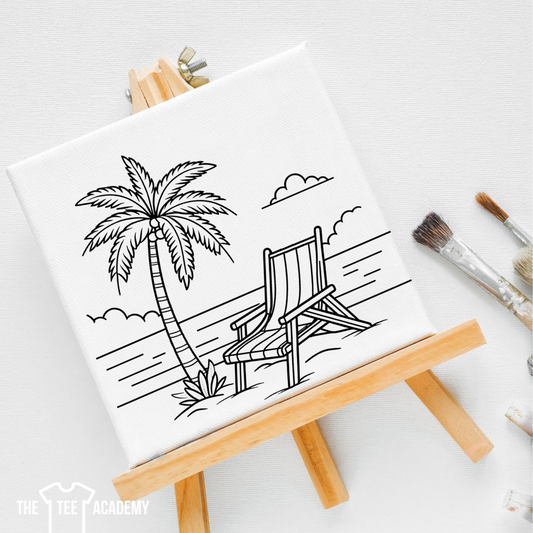(Sketch Art) Palm Tree&Lounge Chair-Screen Print Transfer