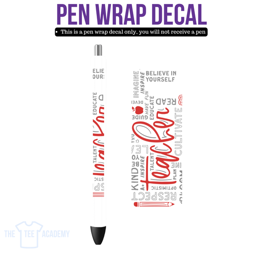 UV DTF Pen Wrap- (Red Cursive) Teacher