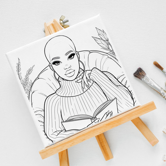 (Sketch Art) Bald Beauty&Book- Screen Print Transfer