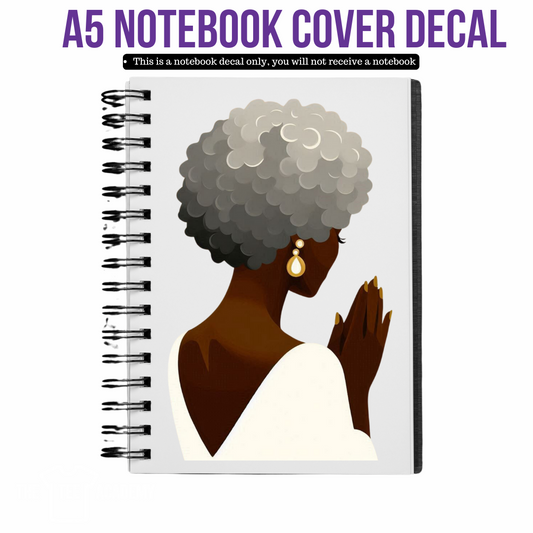 UV DTF Planner Cover Decal - (minimalist) Grey Afro Praying Woman