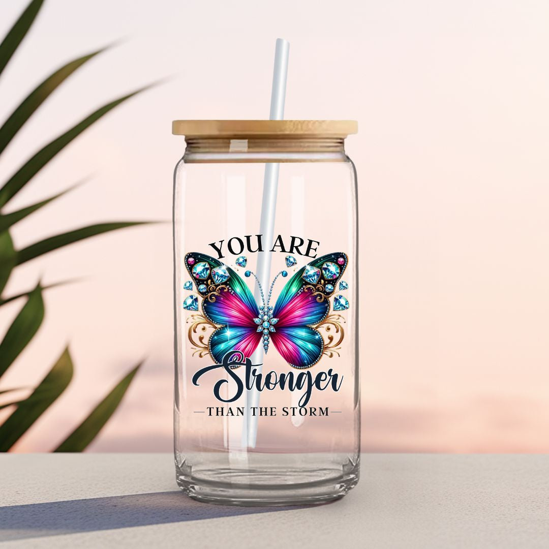 UV DTF Cup Decal- (Butterfly) Stronger Than The Storm