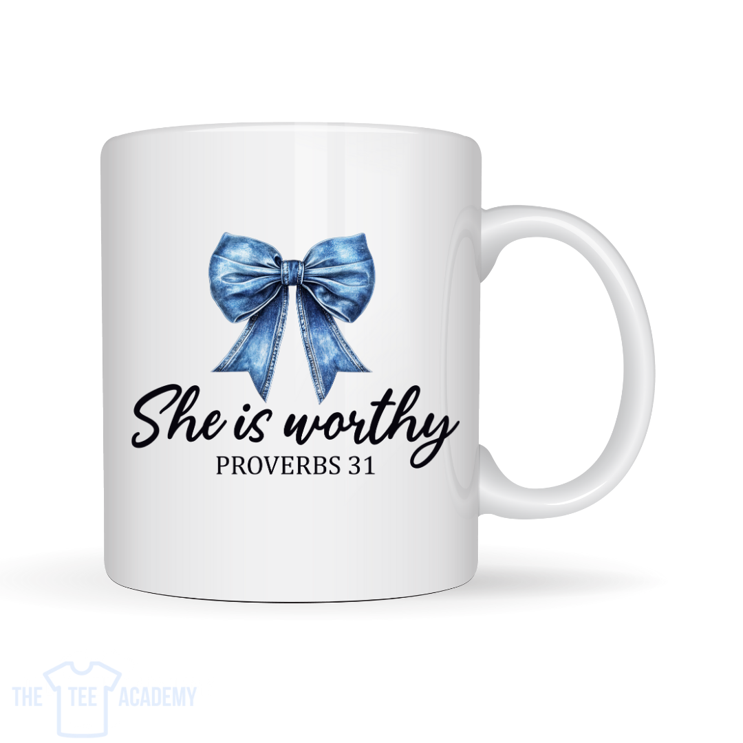 She Is Worthy (Ribbon)-UV DTF Cup Decal