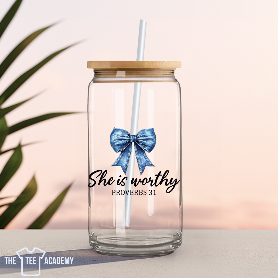 She Is Worthy (Ribbon)-UV DTF Cup Decal