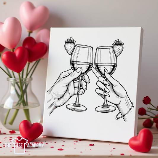 (Sketch Art) Couple Wine Toast-Screen Print Transfer