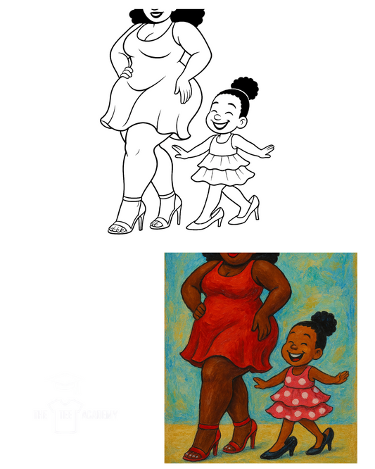 (Sketch Art) (Little Girl) Mommy&Me- Screen Print Transfer