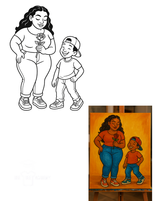 (Sketch Art) (Little Boy) Mommy&Me- Screen Print Transfer