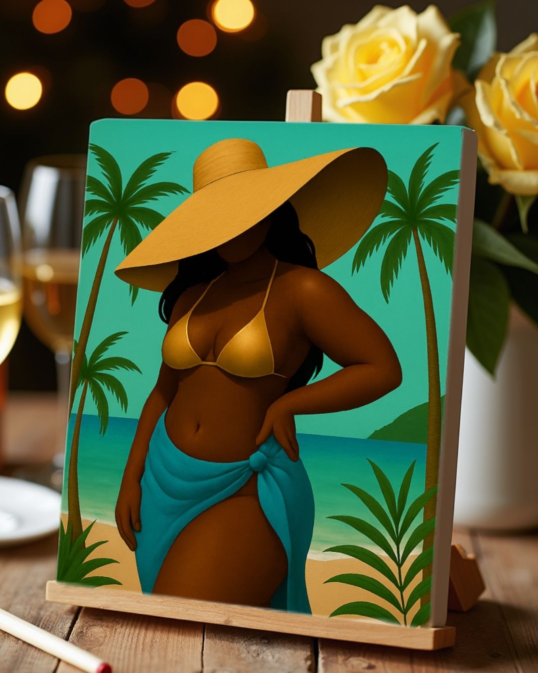 (Sketch Art) Floppy Hat & Palm Trees Baddie-Screen Print Transfer