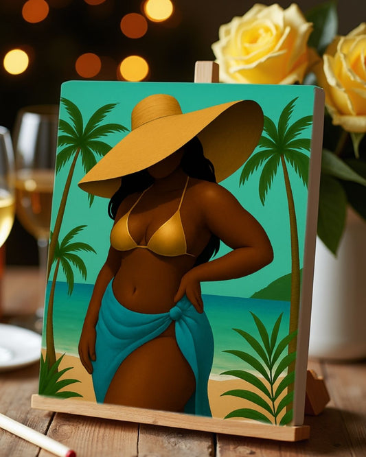 (Sketch Art) Floppy Hat & Palm Trees Baddie-Screen Print Transfer