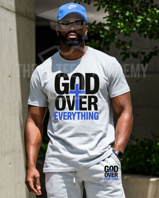 (Blue) God Over Everything (Set)- Matte Clear Film Screen Print Transfer