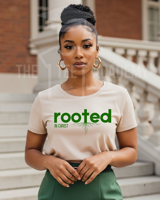 (Green) Rooted In Christ- Screen Print Transfer