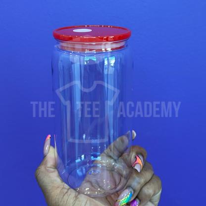 16 oz Clear Plastic Cup/ Colored Lid