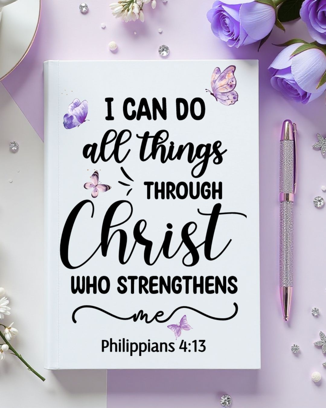 UV DTF Planner Cover Decal- (Purple) All Things Through Christ