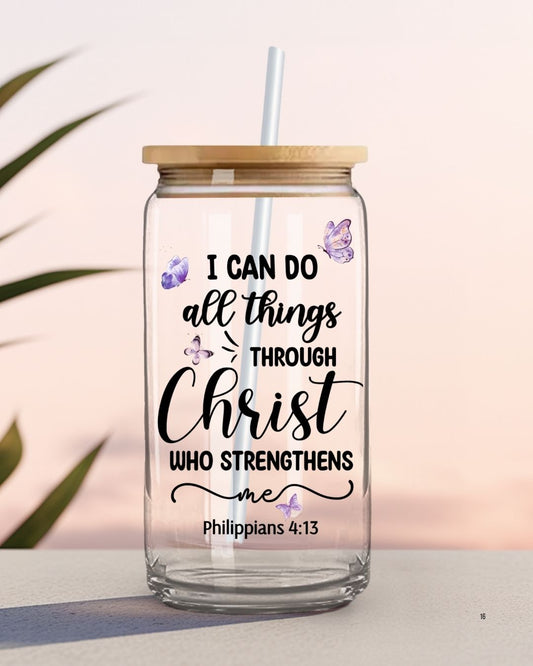 UV DTF Cup Decal - (Purple) All Things Through Christ