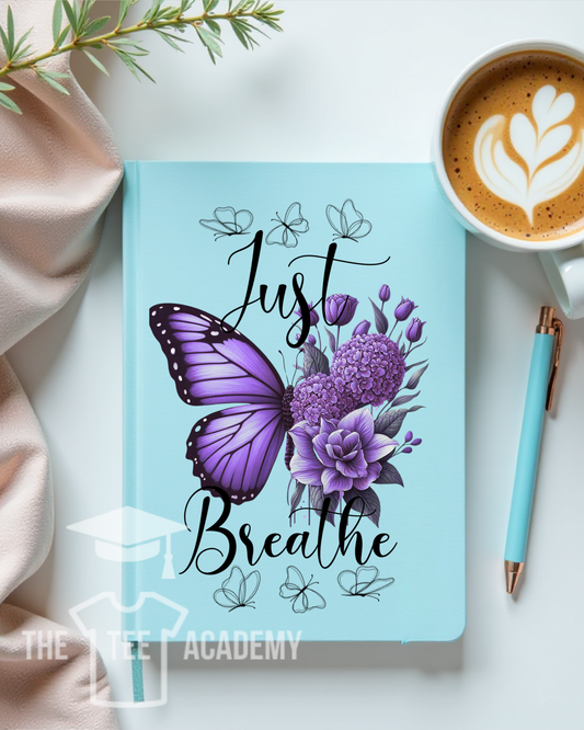 UV DTF Planner Cover Decal- (Purple) Just Breathe Butterfly