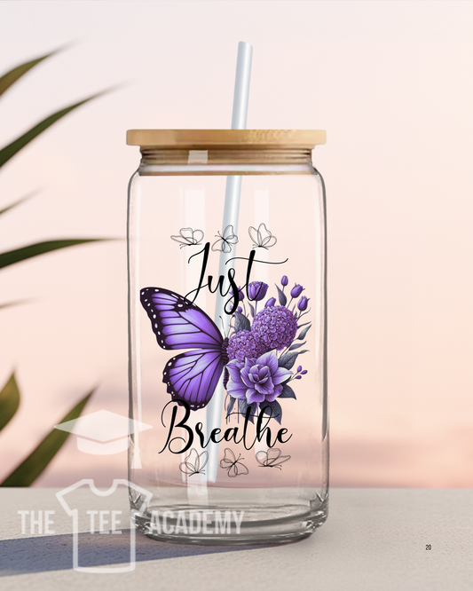 UV DTF Cup Decal - (Purple) Just Breathe Butterfly