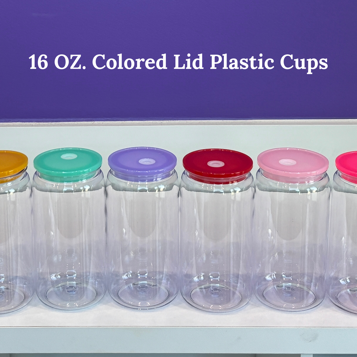 16 oz Clear Plastic Cup/ Colored Lid