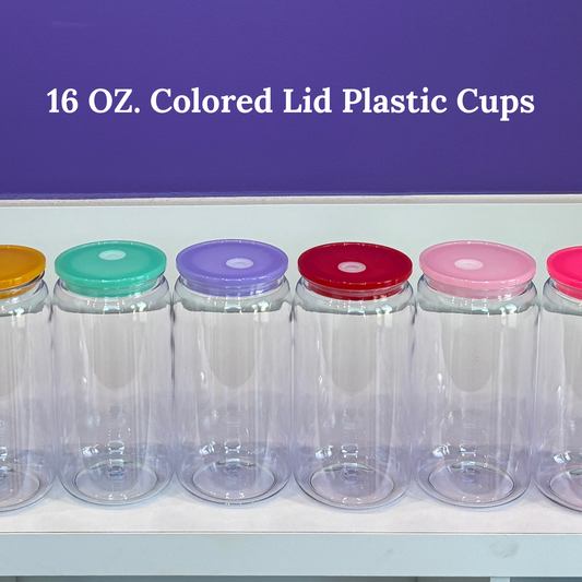 16 oz Clear Plastic Cup/ Colored Lid