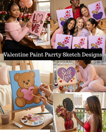 Valentine's Paint Party Sketch Designs- Digital Product + Resell Rights